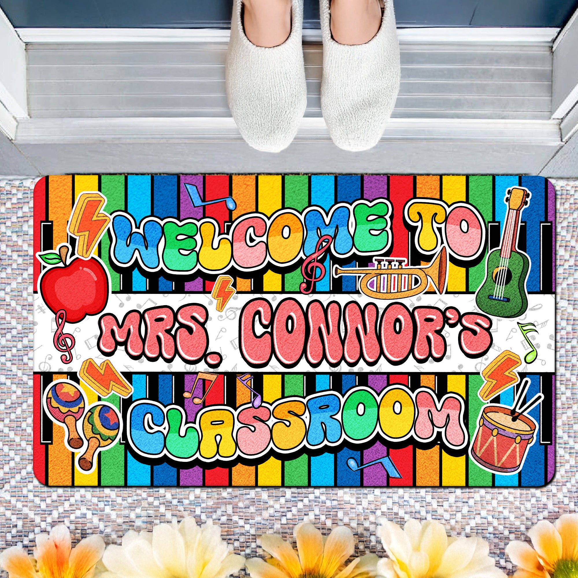 Music Teacher Doormat - Welcome to the Classroom Rug - Personalized Music Notes Decor for Back to School