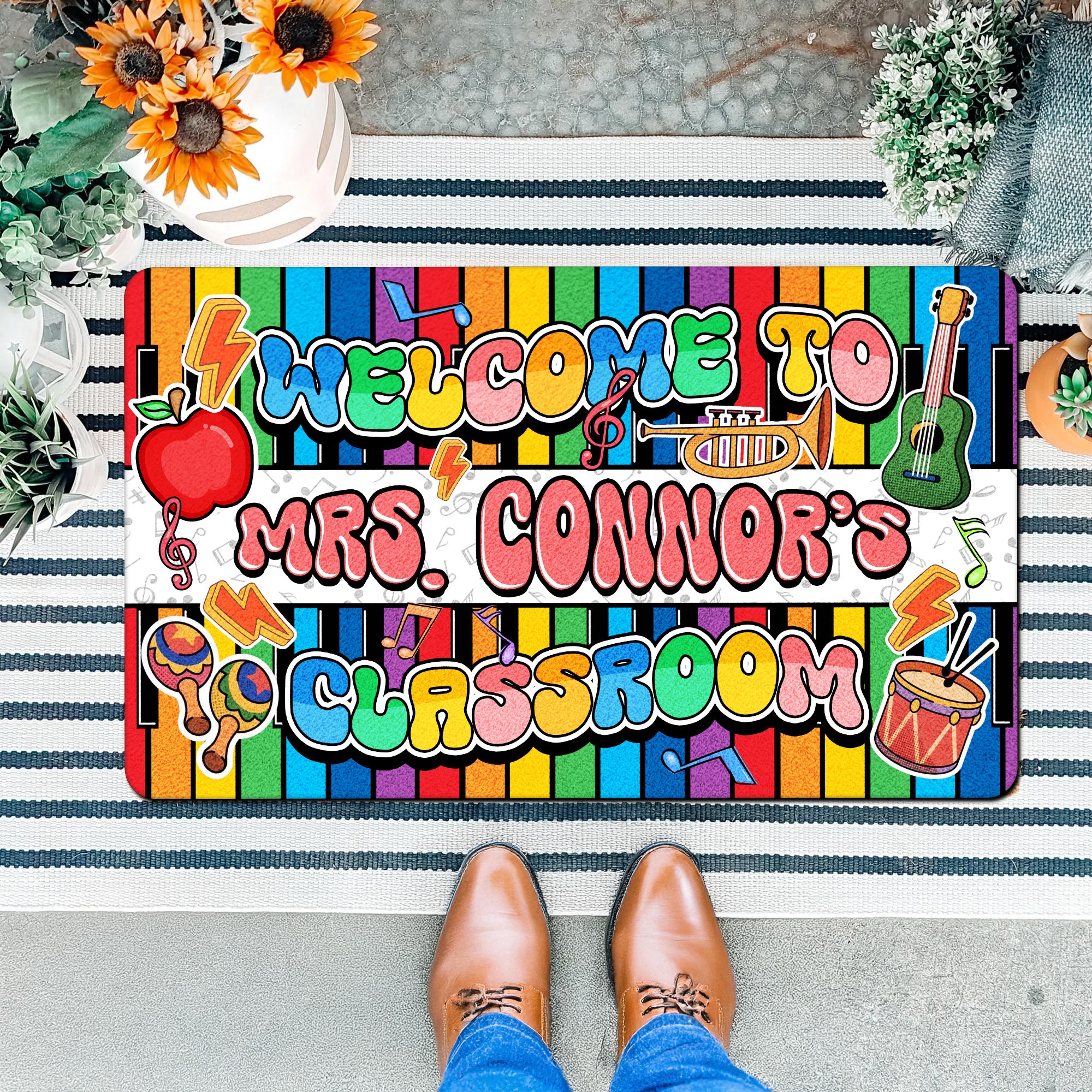 Music Teacher Doormat - Welcome to the Classroom Rug - Personalized Music Notes Decor for Back to School