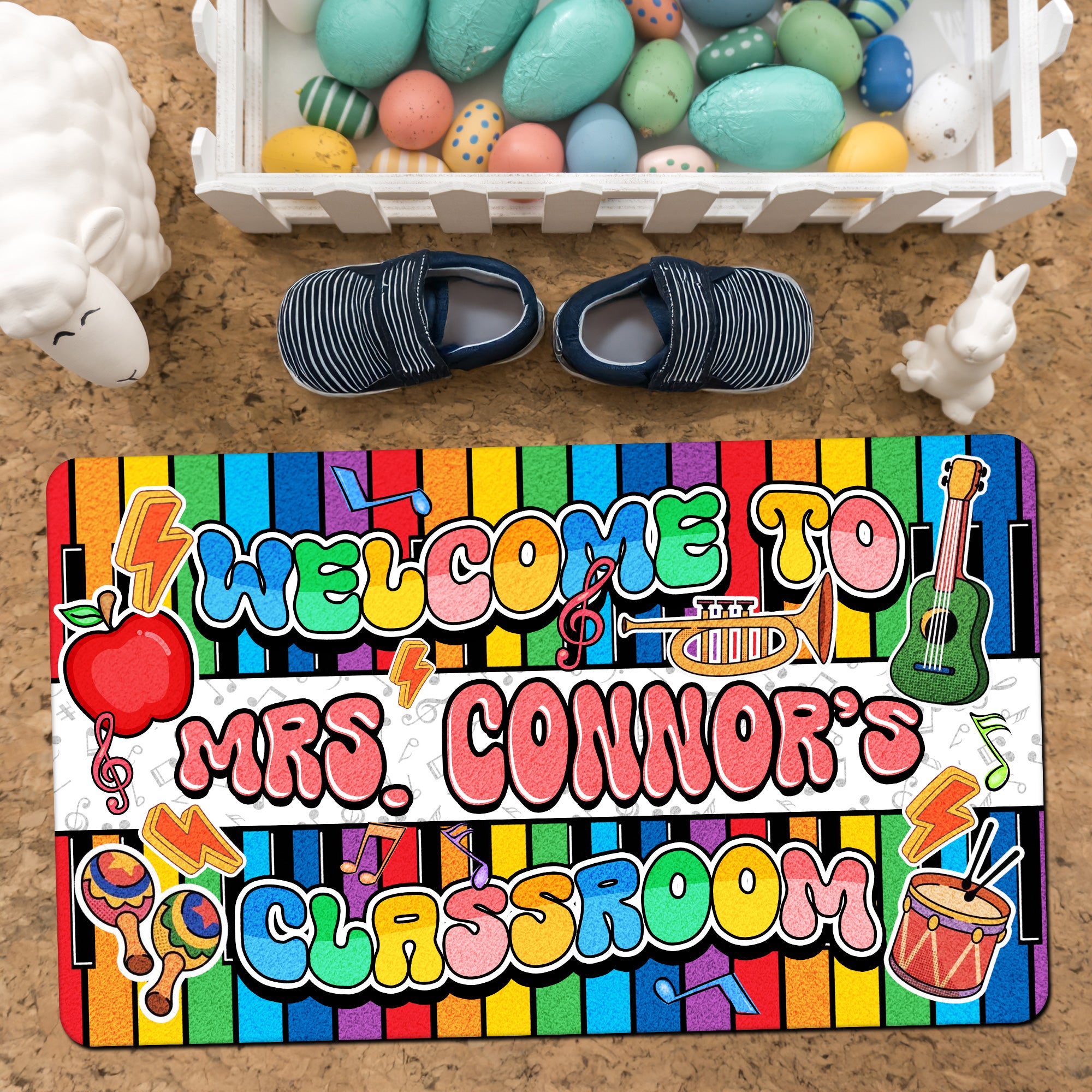 Music Teacher Doormat - Welcome to the Classroom Rug - Personalized Music Notes Decor for Back to School