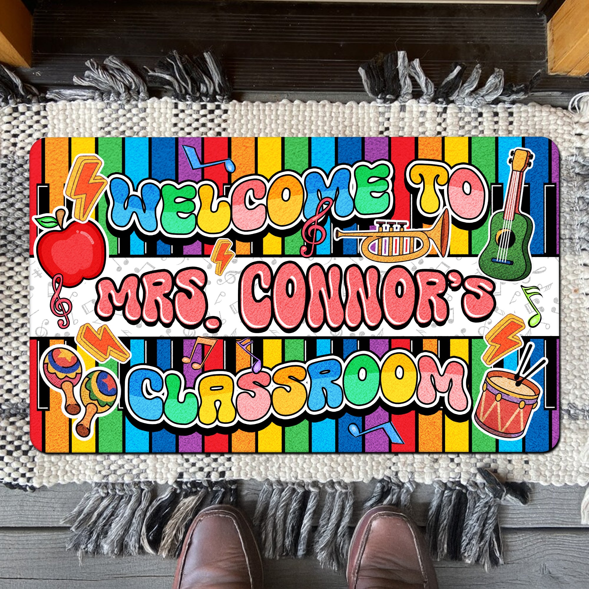 Music Teacher Doormat - Welcome to the Classroom Rug - Personalized Music Notes Decor for Back to School