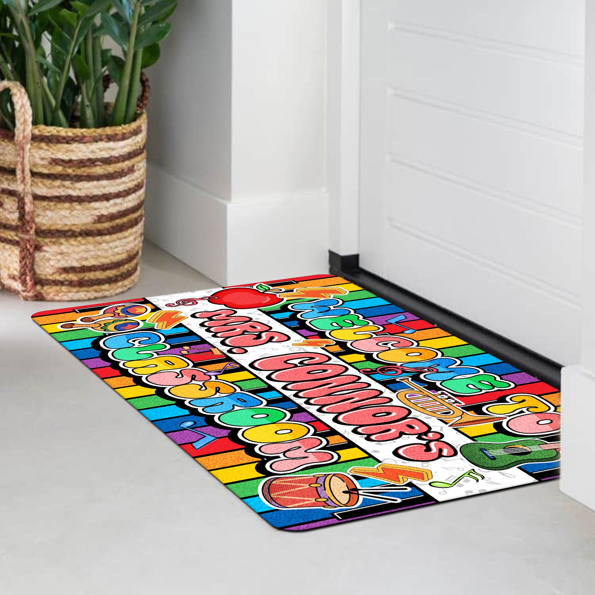 Music Teacher Doormat - Welcome to the Classroom Rug - Personalized Music Notes Decor for Back to School