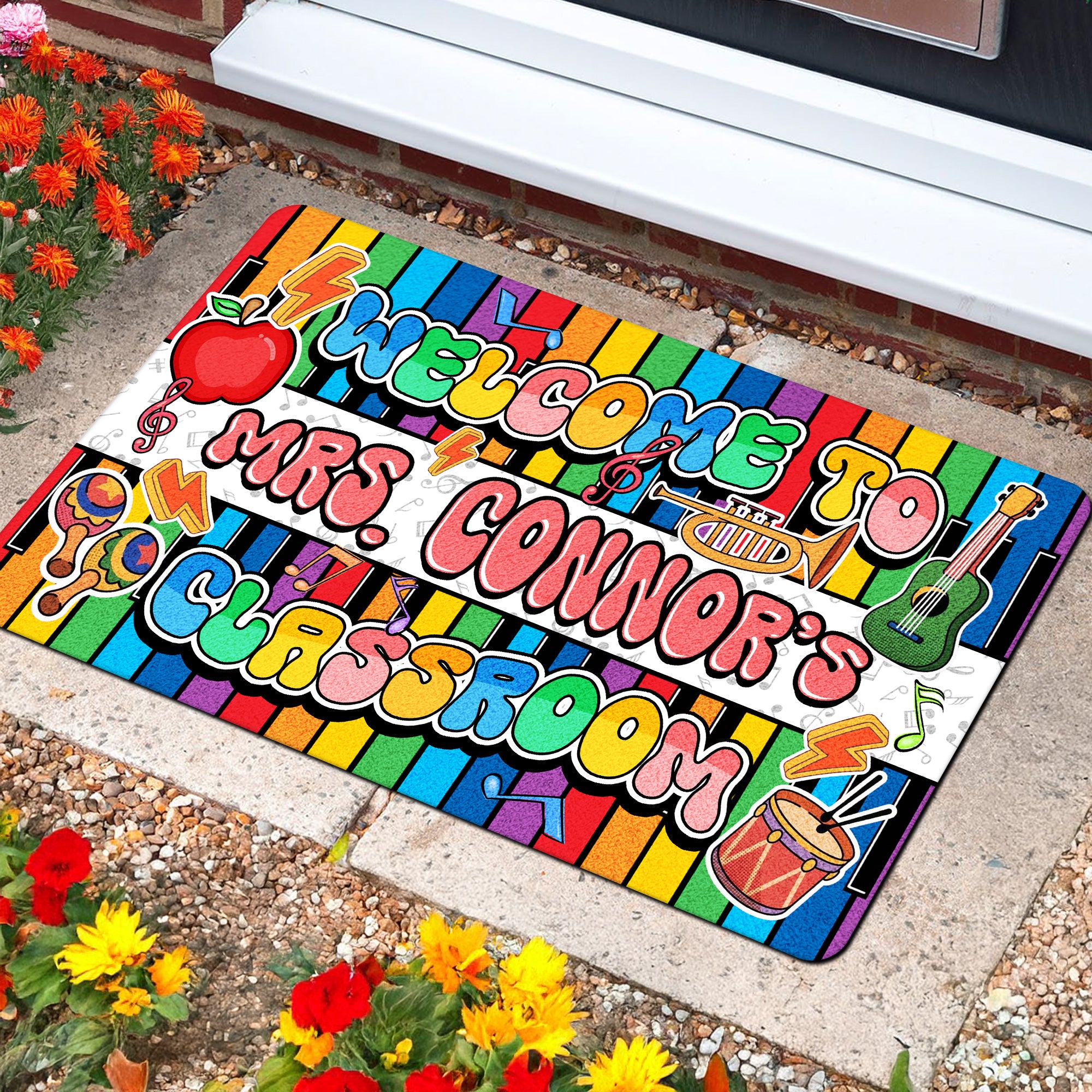Music Teacher Doormat - Welcome to the Classroom Rug - Personalized Music Notes Decor for Back to School