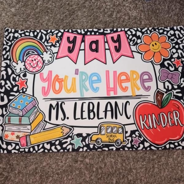 Personalized Teacher Classroom Doormat, Composition Notebook Classroom Decor