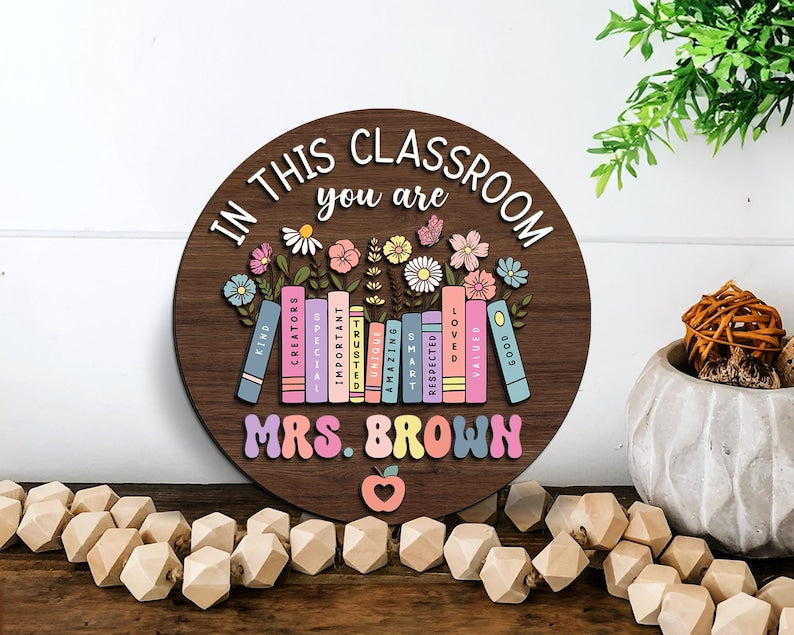 Personalized Teacher Door Sign, Teacher Gifts, Classroom Door Hanger