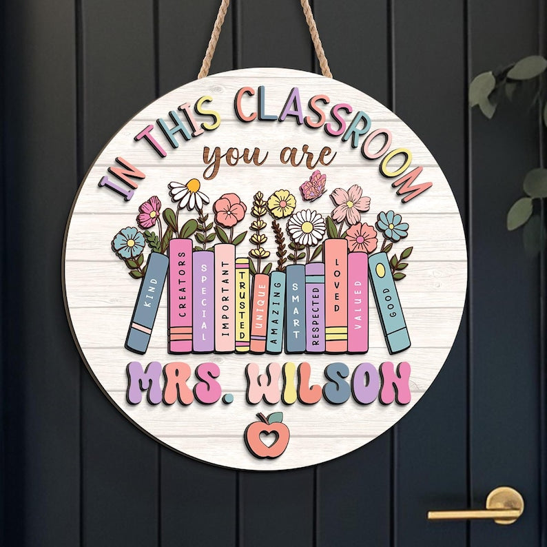 Personalized Teacher Door Sign, Teacher Gifts, Classroom Door Hanger