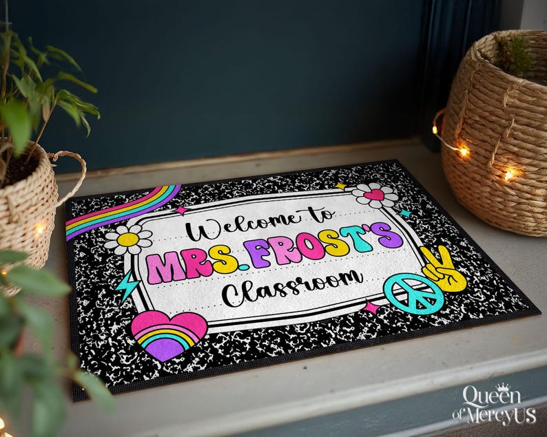 Composition Notebook Doormat, Teacher Welcome Door Mat, Custom Teacher Gift
