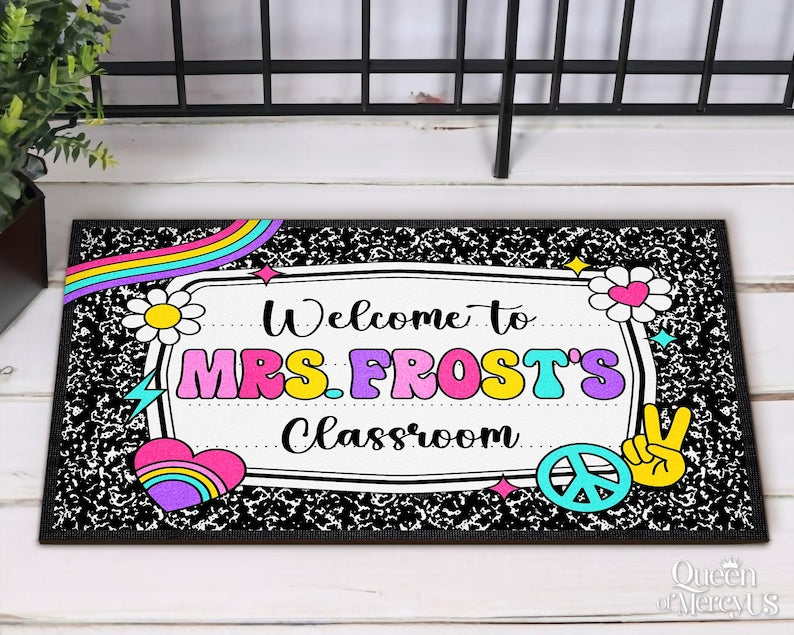 Composition Notebook Doormat, Teacher Welcome Door Mat, Custom Teacher Gift