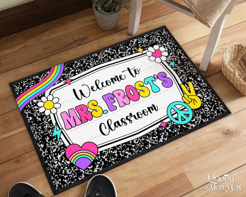 Composition Notebook Doormat, Teacher Welcome Door Mat, Custom Teacher Gift