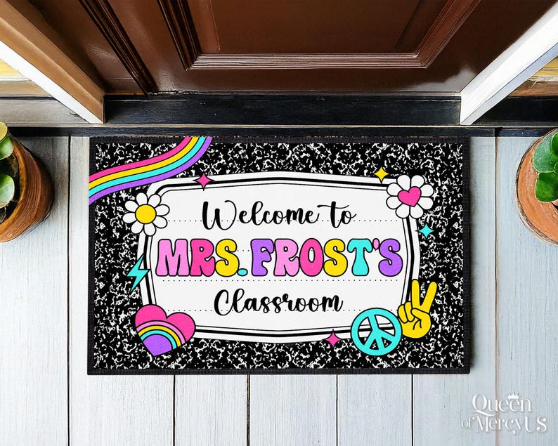 Composition Notebook Doormat, Teacher Welcome Door Mat, Custom Teacher Gift