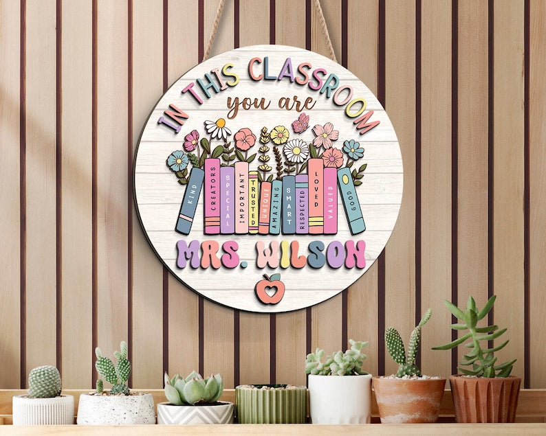 Personalized Teacher Door Sign, Teacher Gifts, Classroom Door Hanger