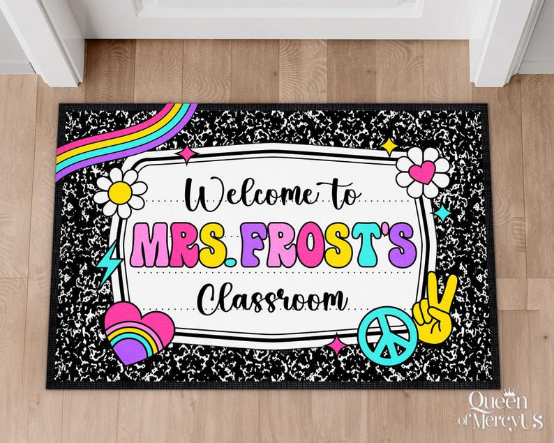 Composition Notebook Doormat, Teacher Welcome Door Mat, Custom Teacher Gift