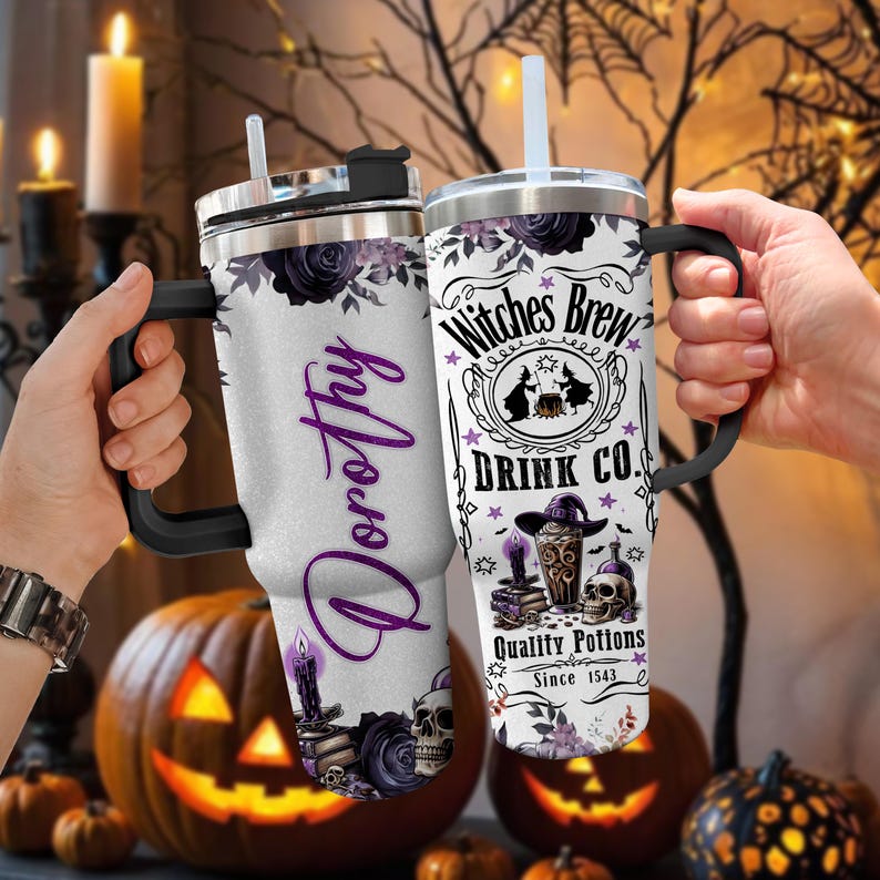 Personalized Witches Brew Tumbler 40oz | Halloween Coffee Cup with Custom Name
