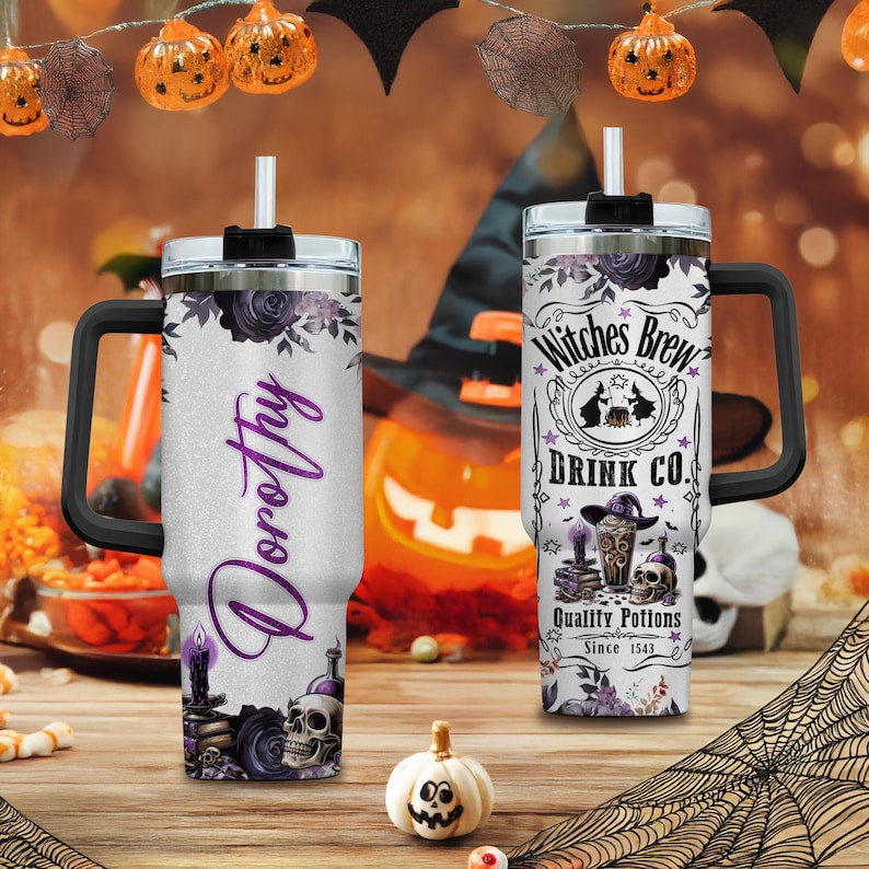 Personalized Witches Brew Tumbler 40oz | Halloween Coffee Cup with Custom Name