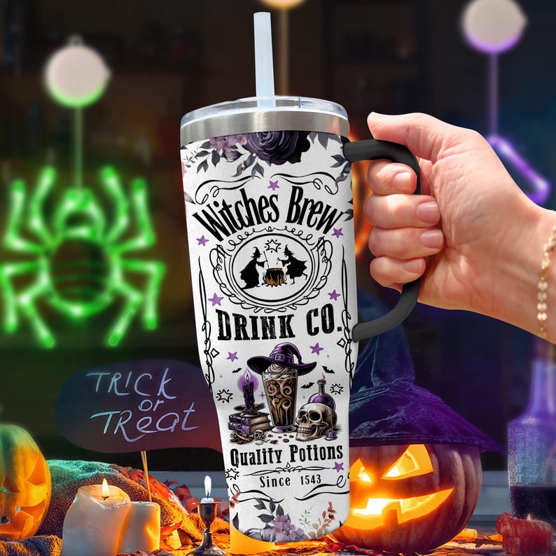 Personalized Witches Brew Tumbler 40oz | Halloween Coffee Cup with Custom Name