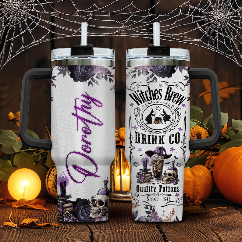 Personalized Witches Brew Tumbler 40oz | Halloween Coffee Cup with Custom Name