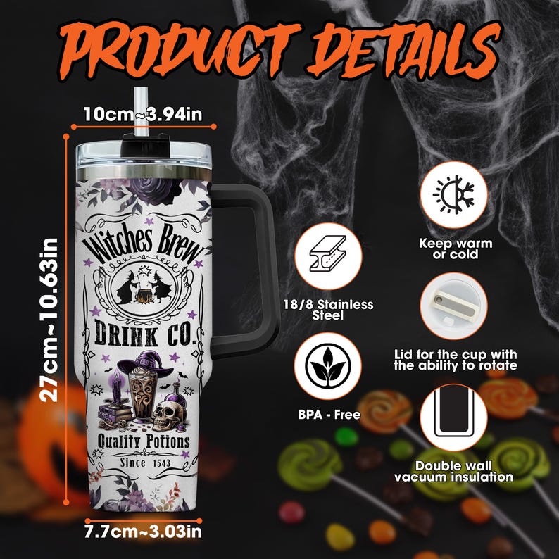 Personalized Witches Brew Tumbler 40oz | Halloween Coffee Cup with Custom Name