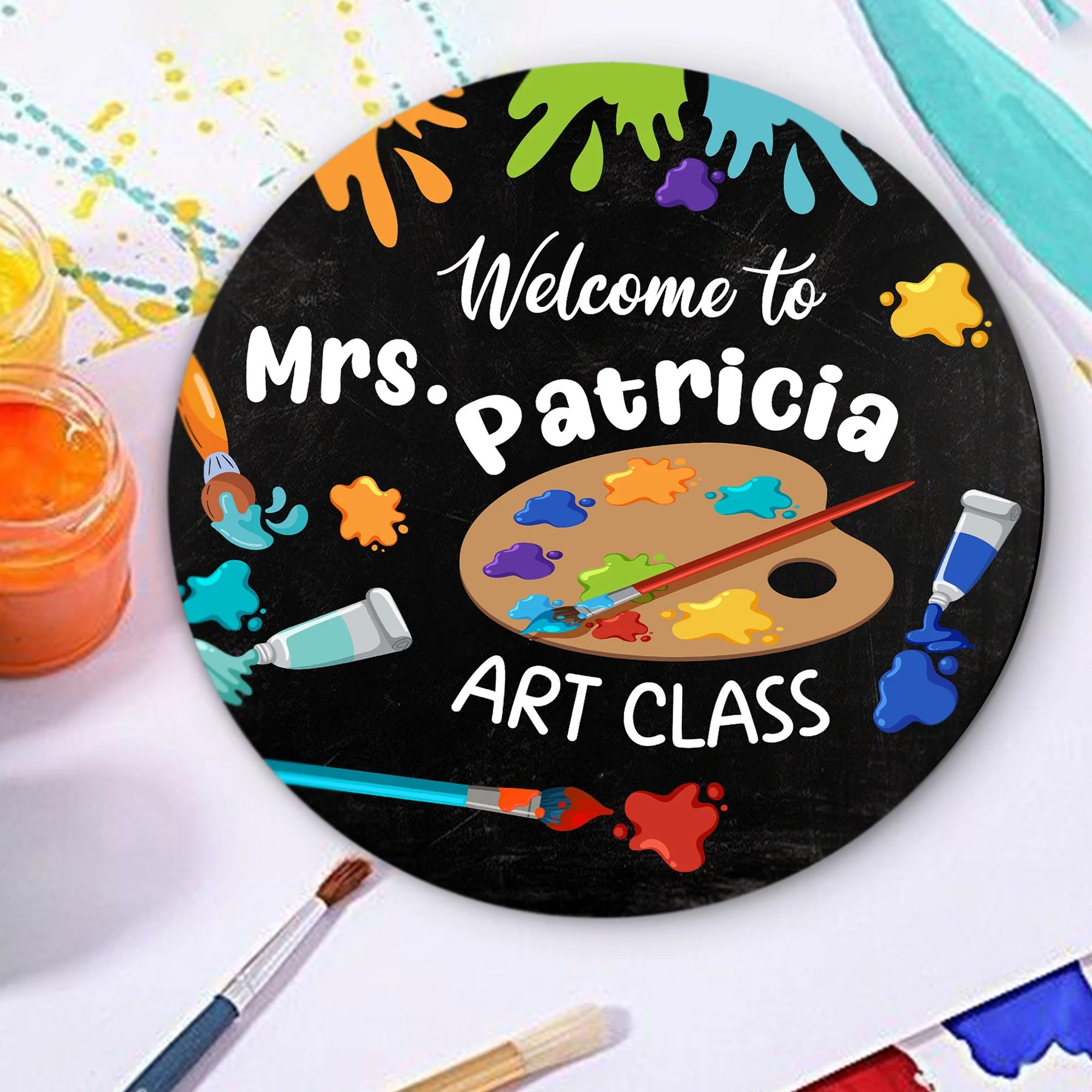Personalized Art Teacher Desk Name Plate, Custom Gifts for Art Teachers, 3D Color Palette Teacher Name Sign