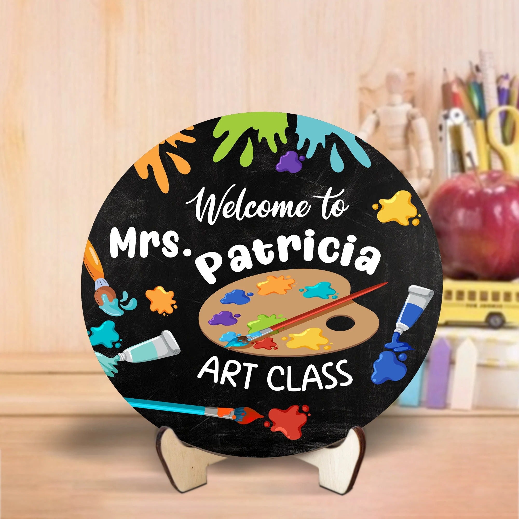 Personalized Art Teacher Desk Name Plate, Custom Gifts for Art Teachers, 3D Color Palette Teacher Name Sign
