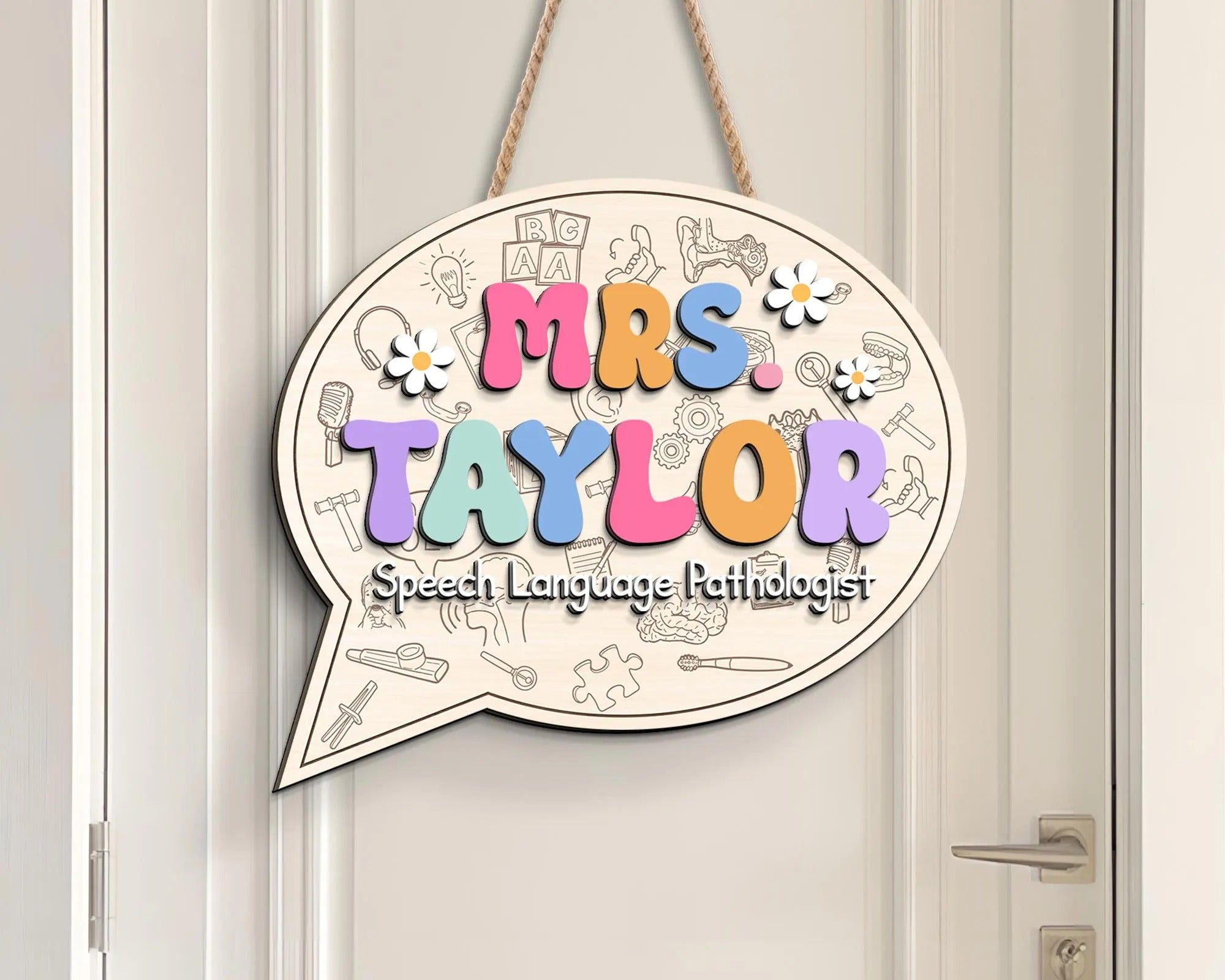 Speech Pathologist Door Sign, Daisy Speech Therapist Gift, New SLP Teacher Gifts