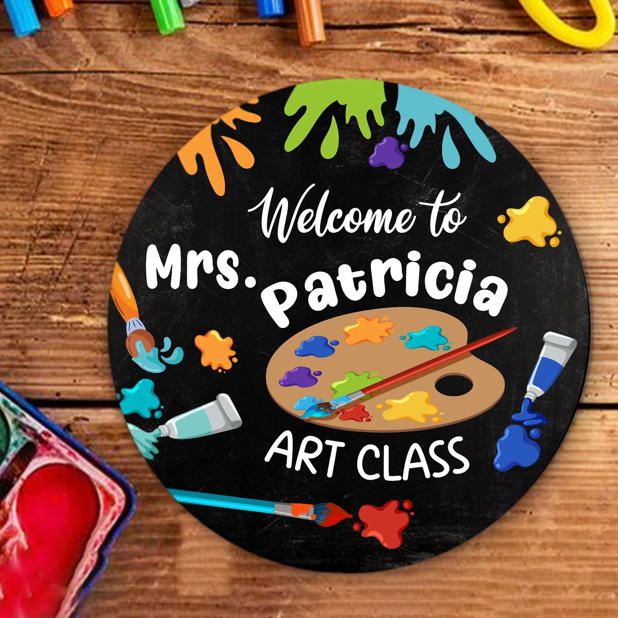 Personalized Art Teacher Desk Name Plate, Custom Gifts for Art Teachers, 3D Color Palette Teacher Name Sign