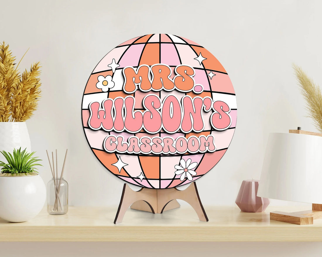 Disco Classroom 3D Door Sign, Groovy Teacher Door Hanger, Back to School Gift, Custom Teacher Door Sign