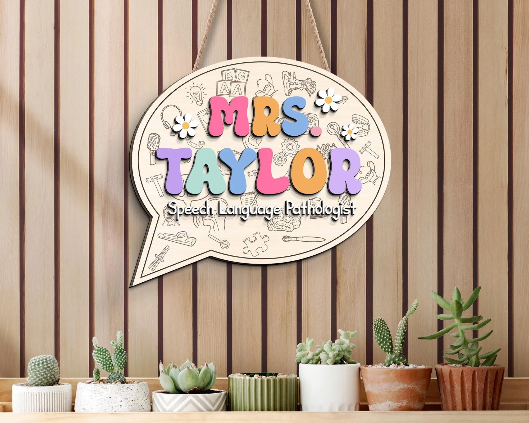 Speech Pathologist Door Sign, Daisy Speech Therapist Gift, New SLP Teacher Gifts