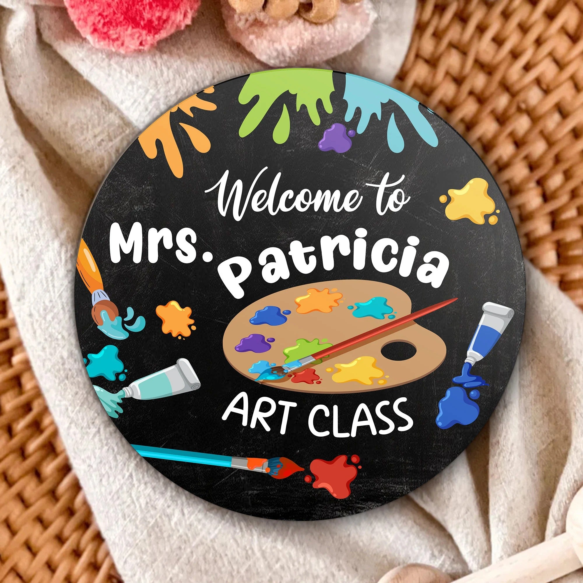 Personalized Art Teacher Desk Name Plate, Custom Gifts for Art Teachers, 3D Color Palette Teacher Name Sign