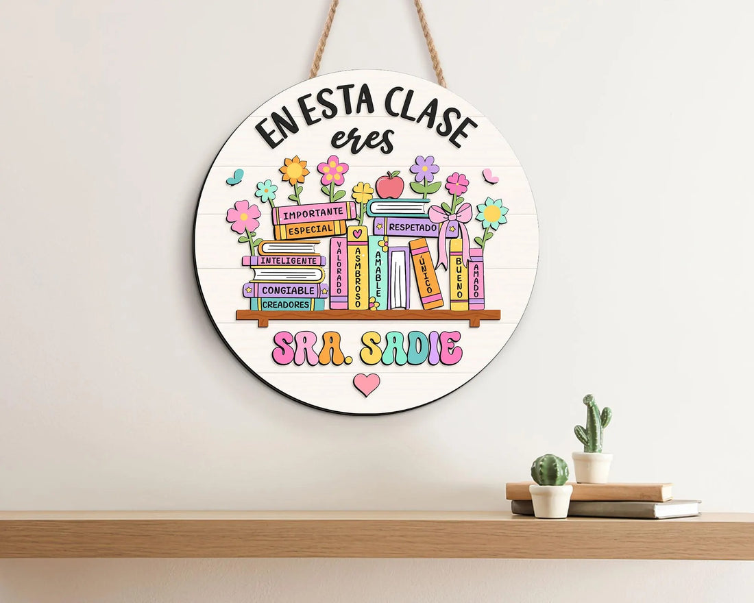 Personalized Maestra Door Sign, Spanish Teacher Gift, Back to School Gift for Bilingual Teacher