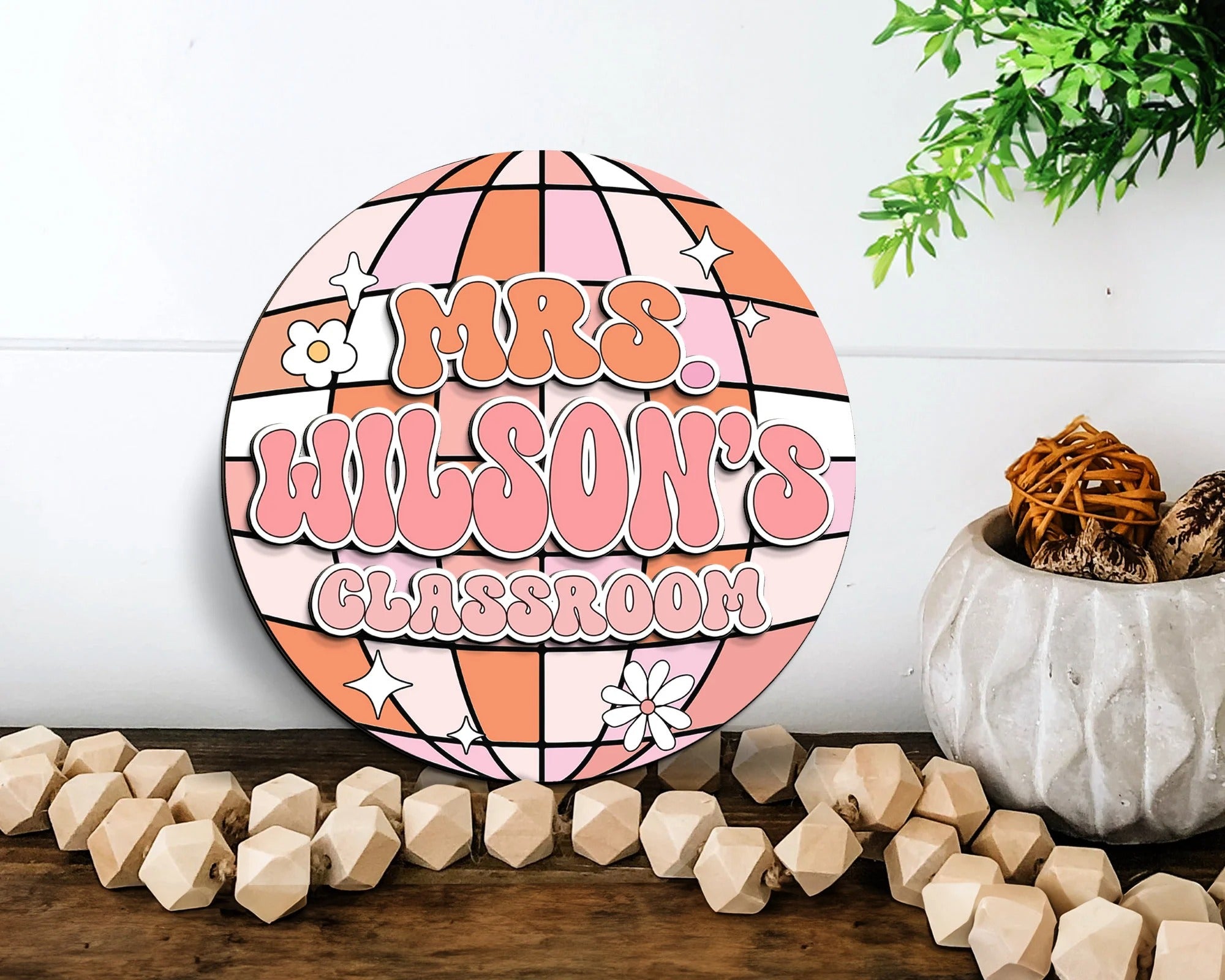 Disco Classroom 3D Door Sign, Groovy Teacher Door Hanger, Back to School Gift, Custom Teacher Door Sign