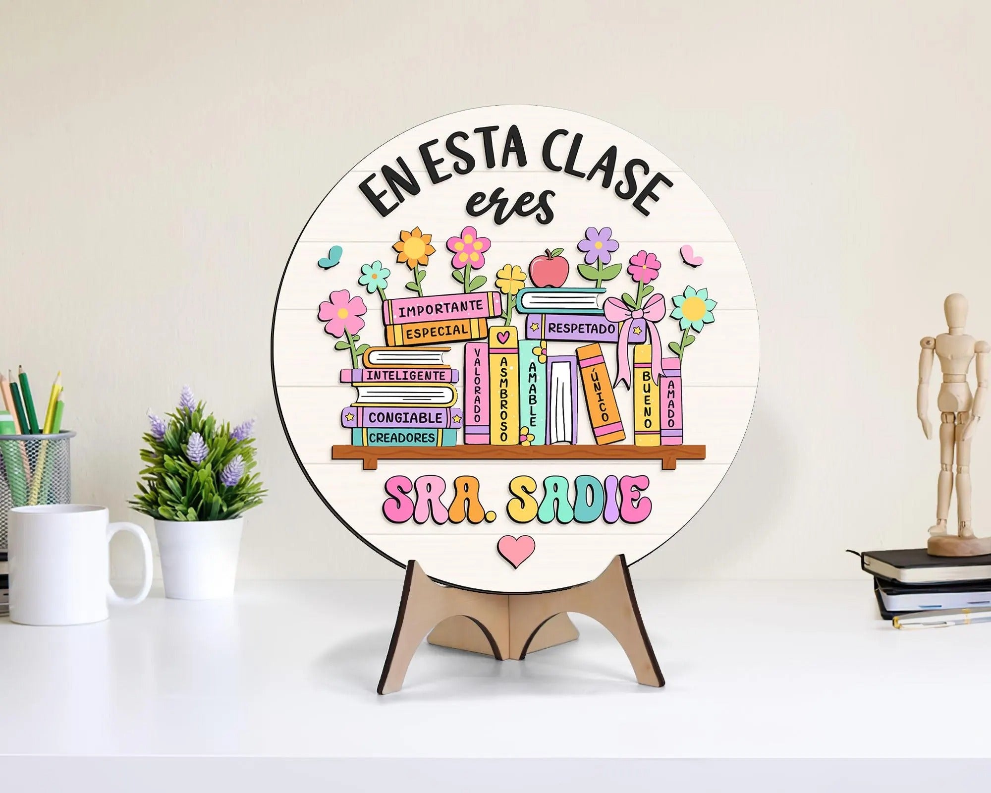 Personalized Maestra Door Sign, Spanish Teacher Gift, Back to School Gift for Bilingual Teacher