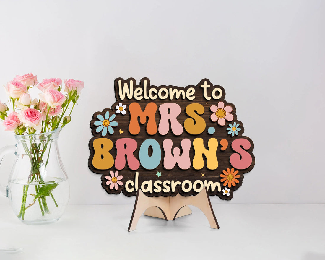 Personalized 3D Teacher Door Hanger, Classroom Welcome Sign, Back To School Gift, Teacher Desk Name Plate, Groovy Teacher Sign