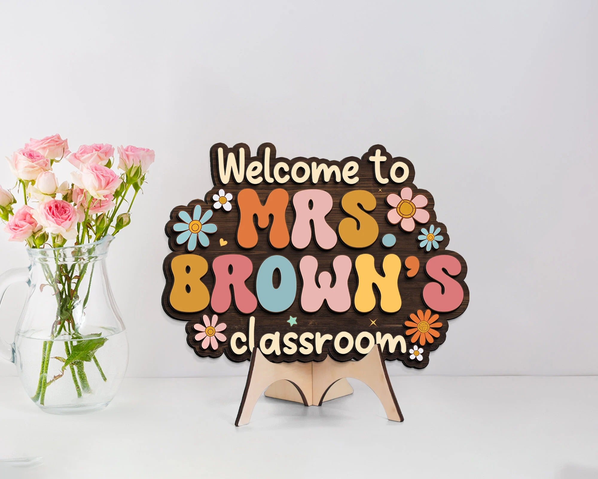 Personalized 3D Teacher Door Hanger, Classroom Welcome Sign, Back To School Gift, Teacher Desk Name Plate, Groovy Teacher Sign