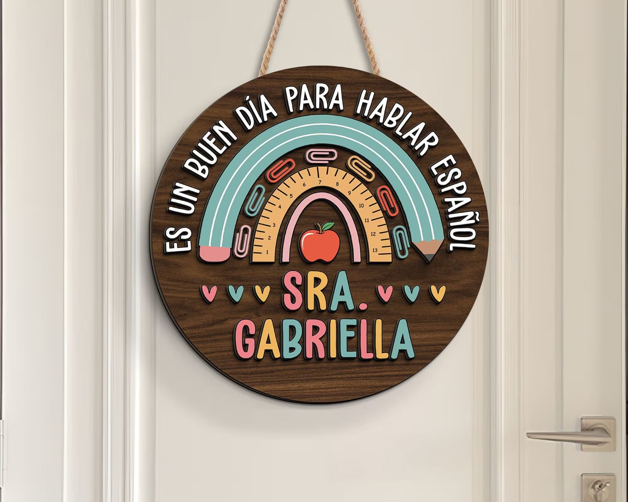 Custom 3D Spanish Teacher Door Hanger, Back to School Gift, Maestra Teacher Sign