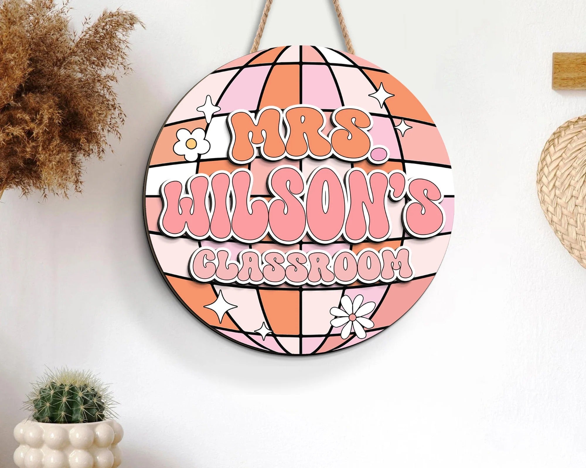 Disco Classroom 3D Door Sign, Groovy Teacher Door Hanger, Back to School Gift, Custom Teacher Door Sign