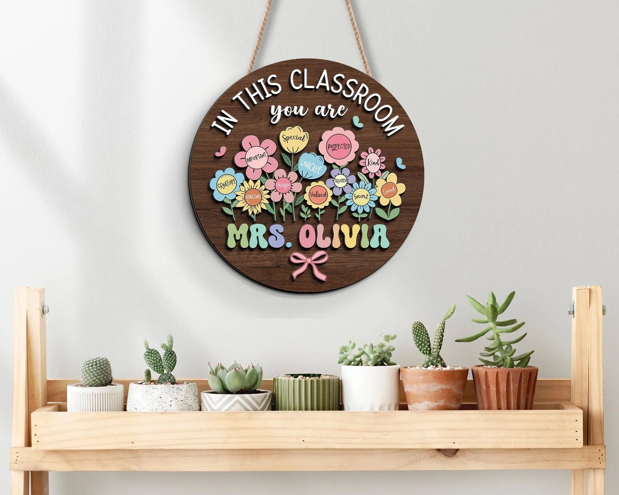 Personalized Teacher 3D Door Hanger, Boho Floral Teacher Doorsign, In This Classroom Teacher Name Sign