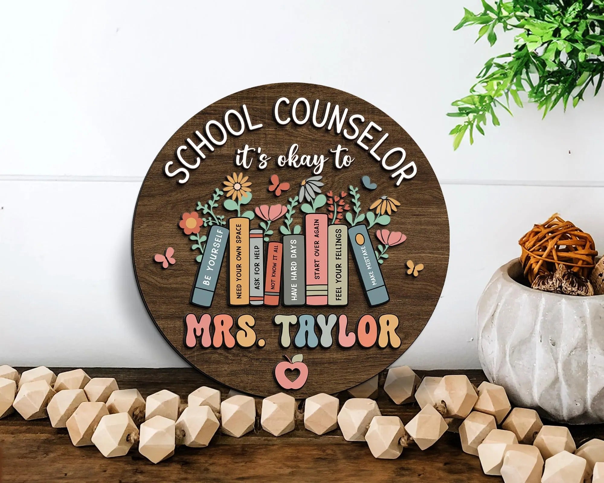 Personalized 3D School Counselor Name Sign, Counselor Door Hanger, Back To School Gift, Gift for School Psychologist