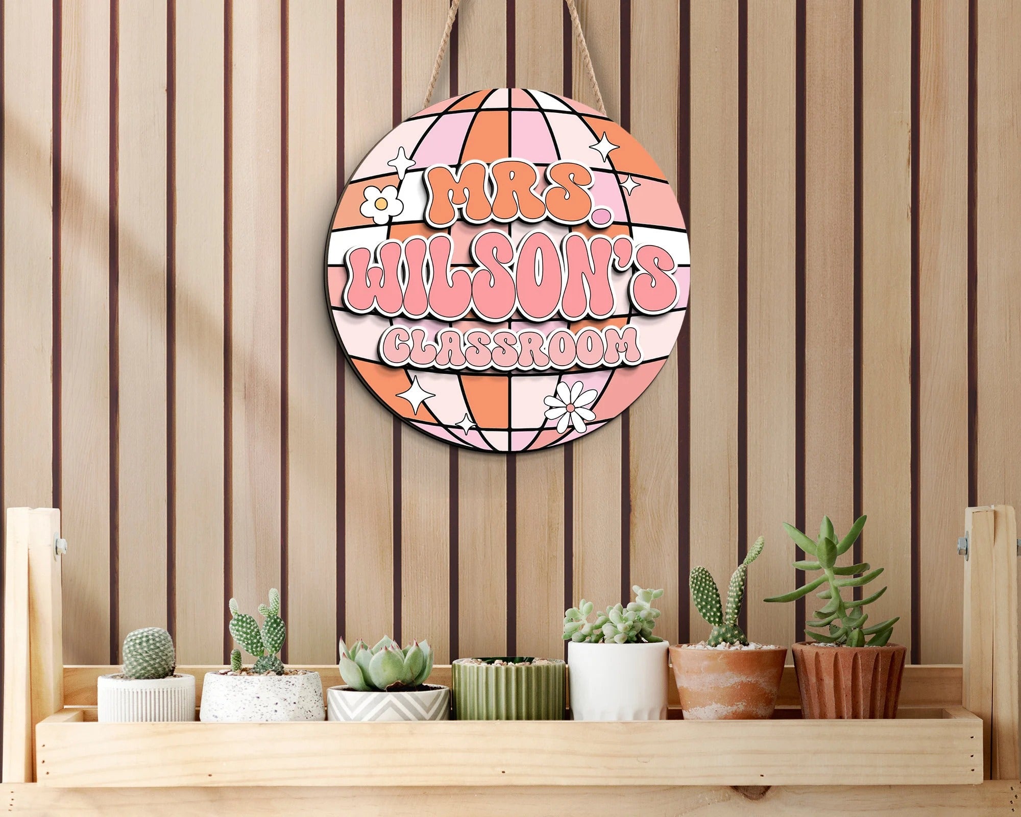 Disco Classroom 3D Door Sign, Groovy Teacher Door Hanger, Back to School Gift, Custom Teacher Door Sign