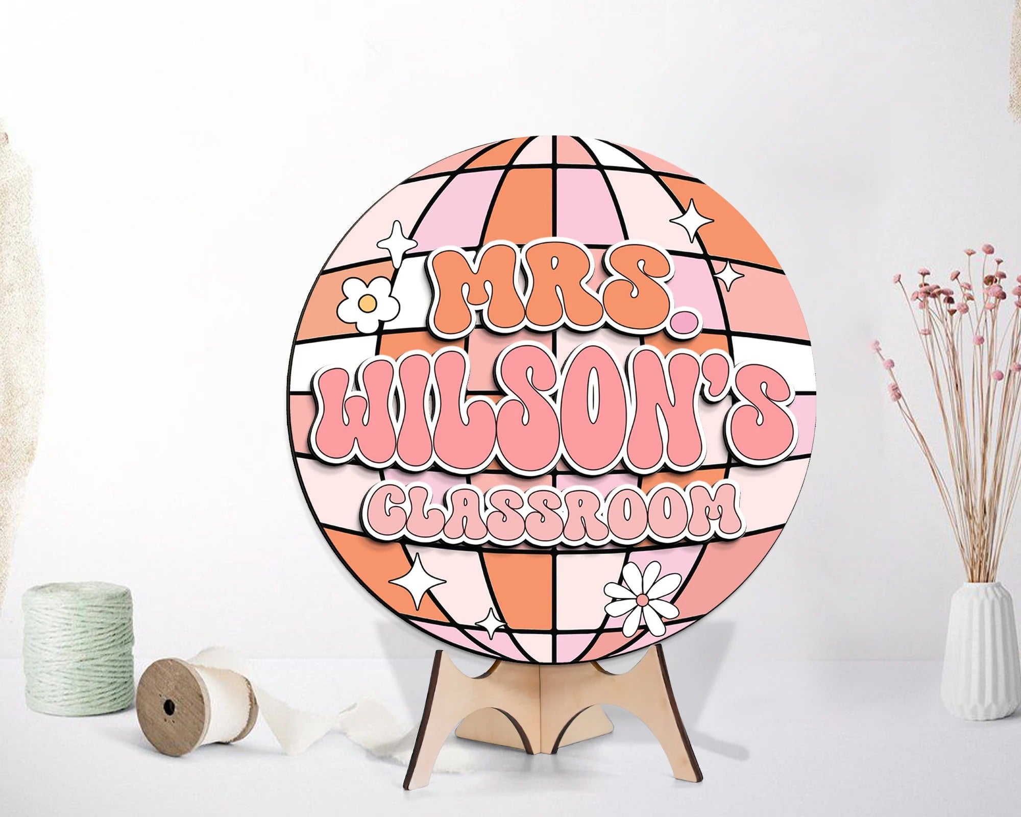 Disco Classroom 3D Door Sign, Groovy Teacher Door Hanger, Back to School Gift, Custom Teacher Door Sign