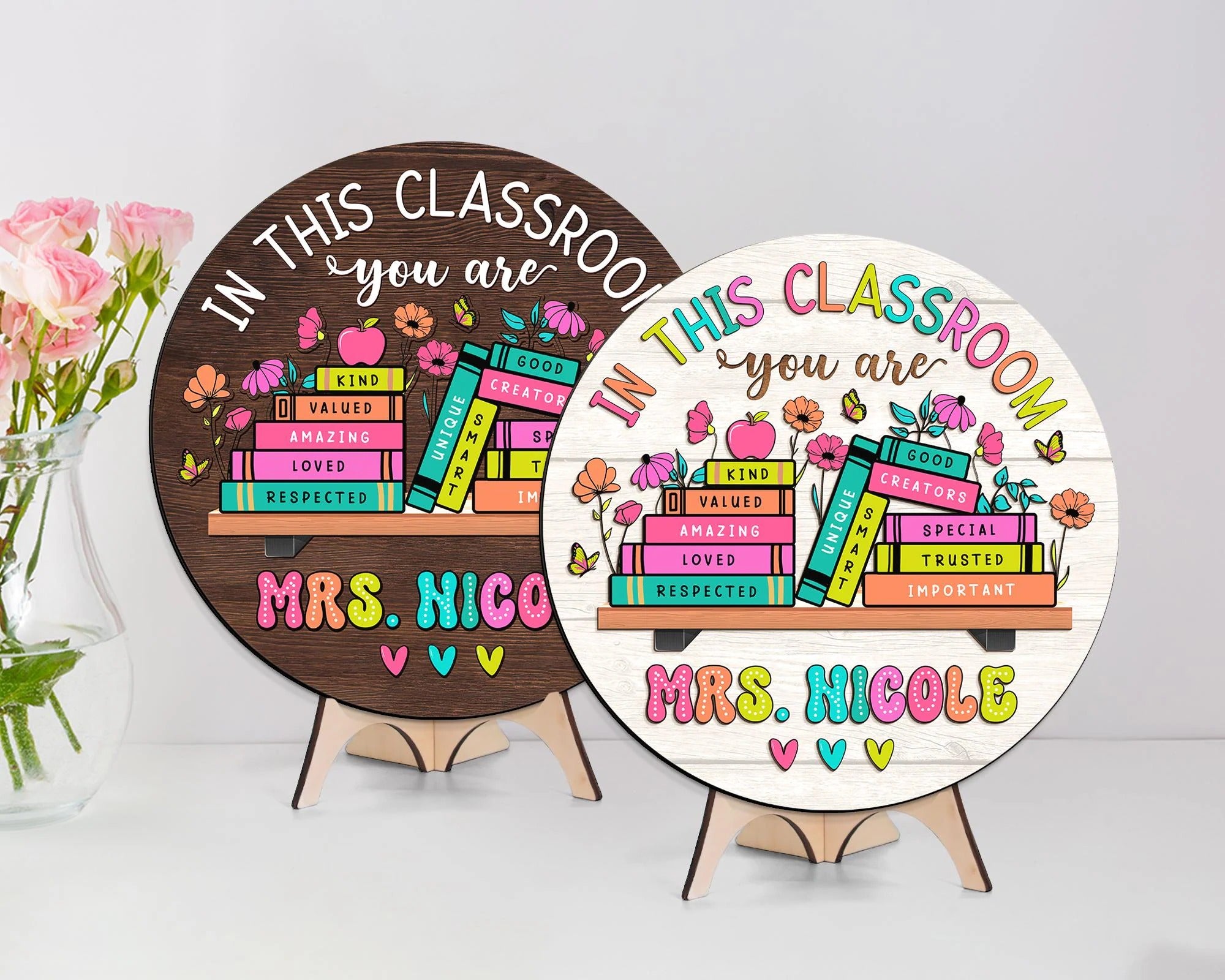 Personalized 3D Teacher Sign, Back to School Gift, Custom Teacher Name Welcome Sign, Inspirational Classroom Decor