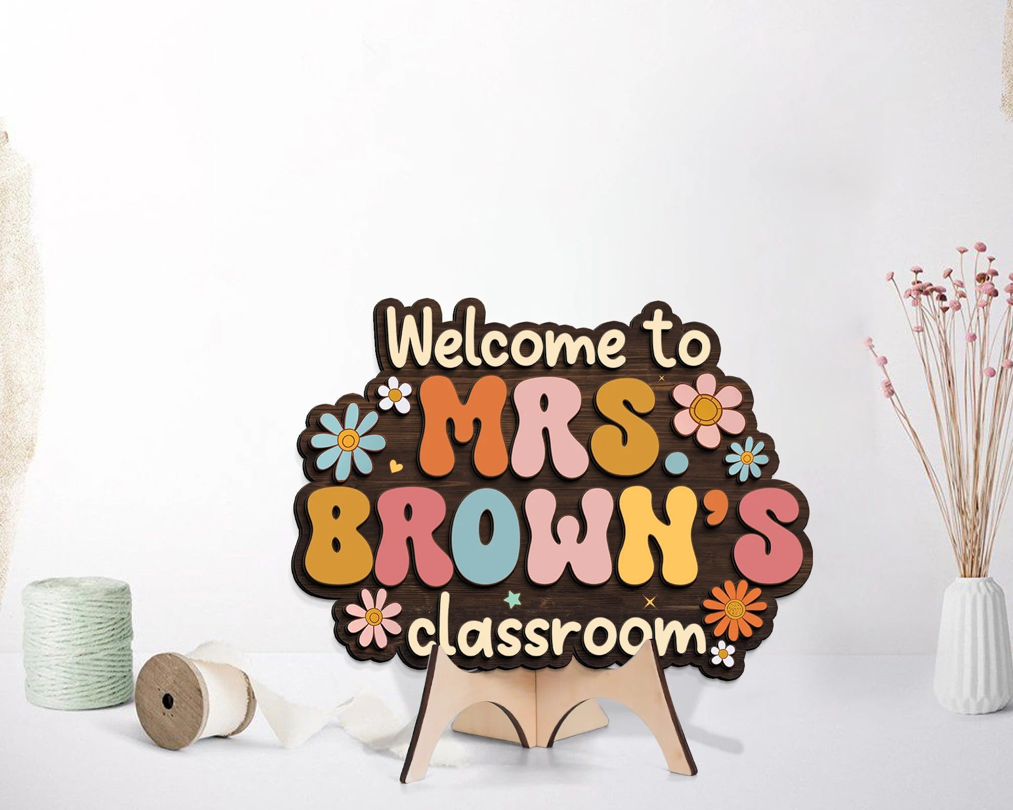 Personalized 3D Teacher Door Hanger, Classroom Welcome Sign, Back To School Gift, Teacher Desk Name Plate, Groovy Teacher Sign