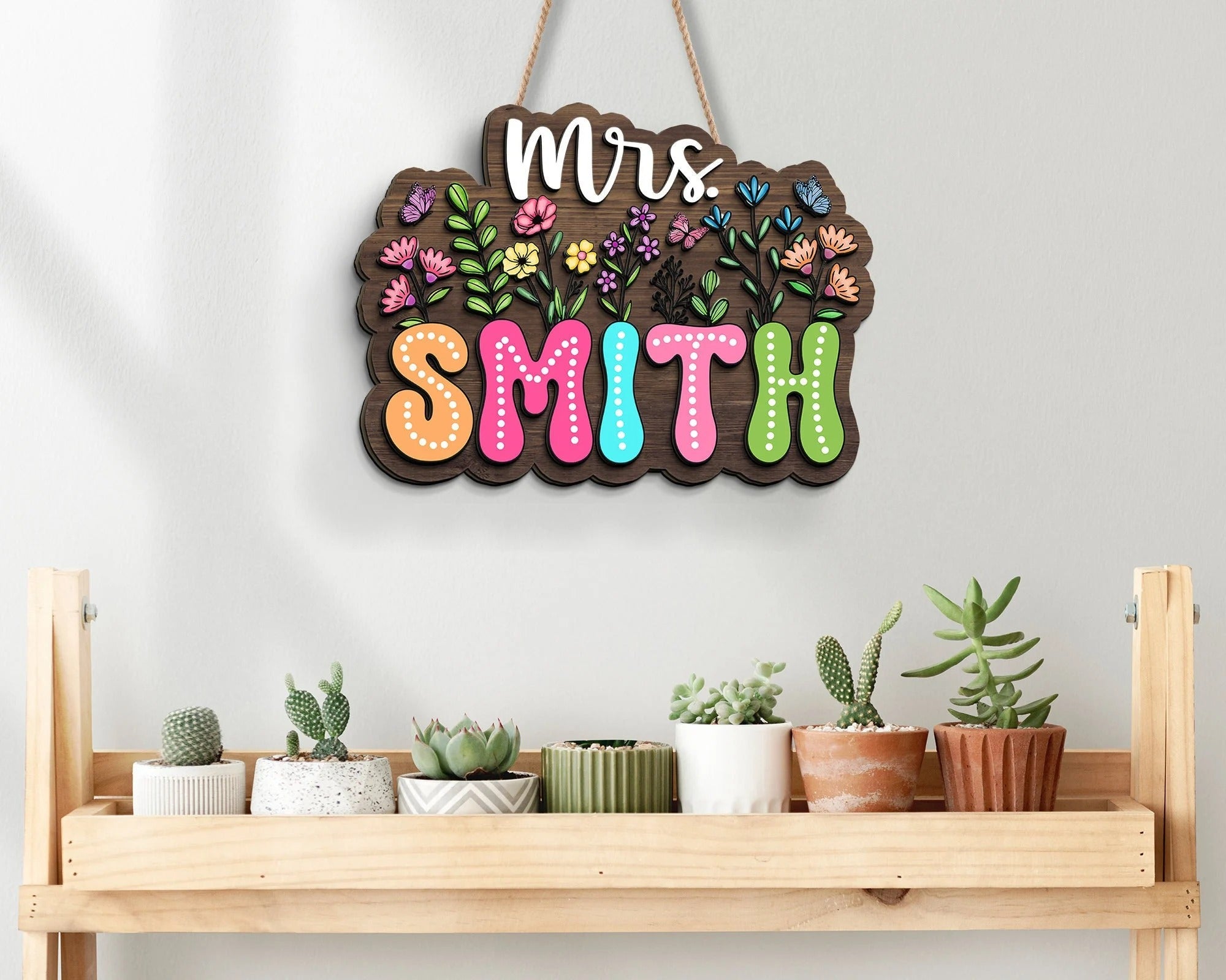 Personalized 3D Teacher Sign, Teacher Door Hanger, Custom Floral Sign For Teacher, Teacher Classroom Decor