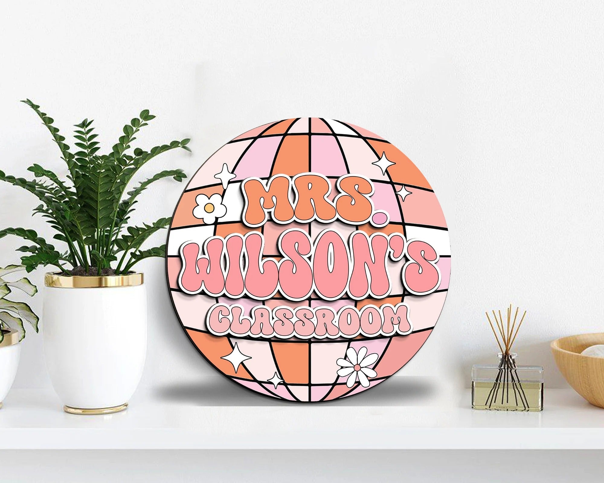 Disco Classroom 3D Door Sign, Groovy Teacher Door Hanger, Back to School Gift, Custom Teacher Door Sign