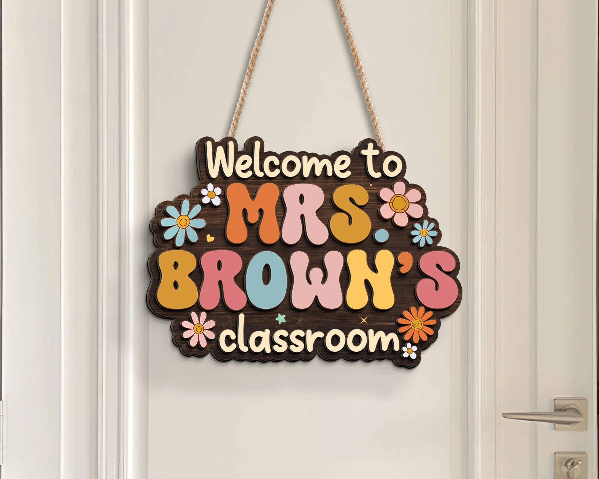 Personalized 3D Teacher Door Hanger, Classroom Welcome Sign, Back To School Gift, Teacher Desk Name Plate, Groovy Teacher Sign
