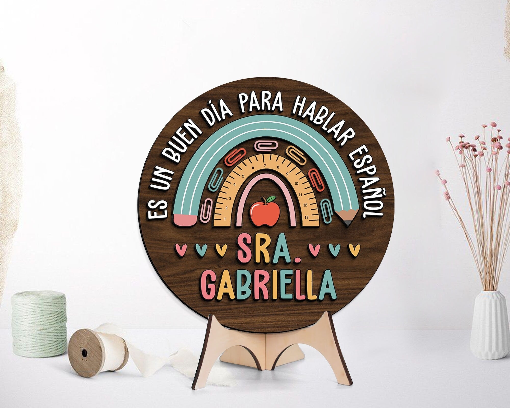 Custom 3D Spanish Teacher Door Hanger, Back to School Gift, Maestra Teacher Sign