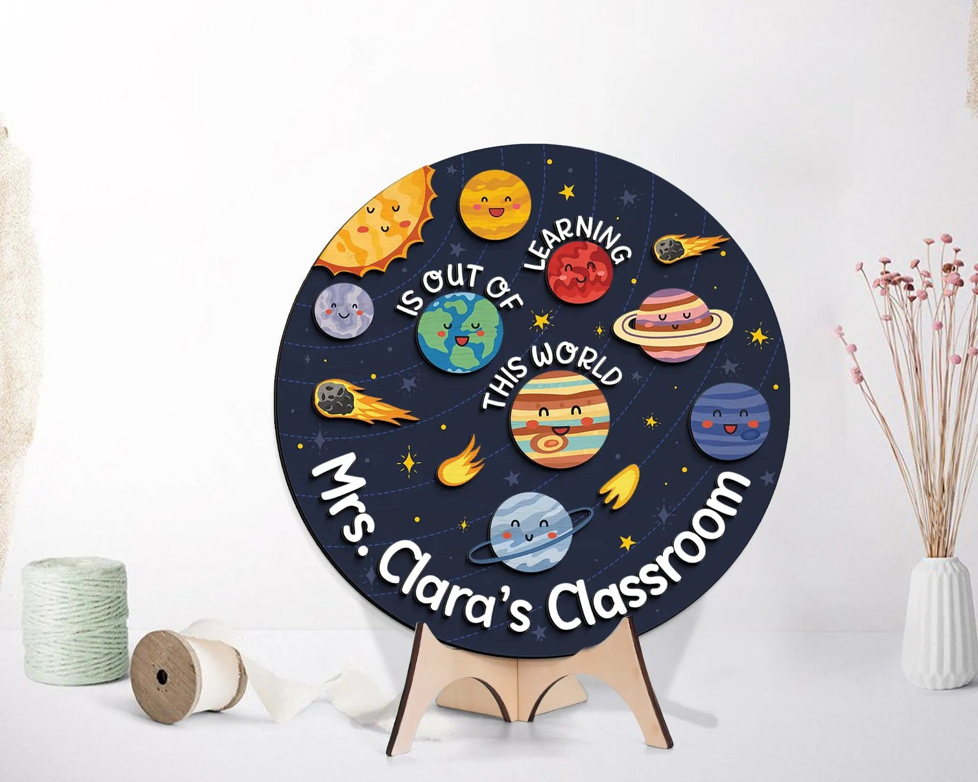 Personalized Teacher 3D Door Hanger, Solar System Teacher Door Sign, Teacher Appreciation Gift, Welcome Classroom Sign