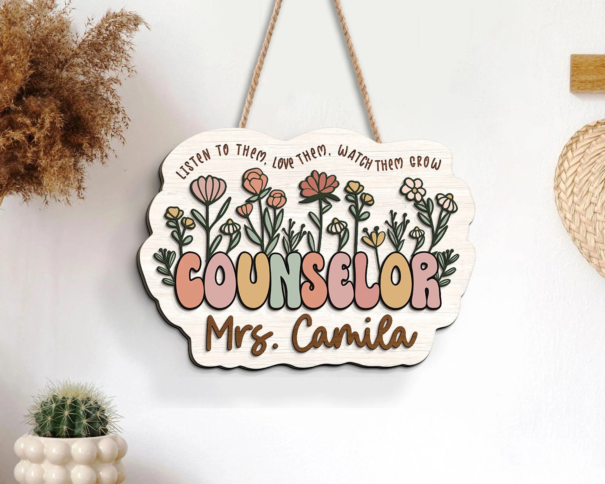Personalized 3D School Counselor Name Sign, Counselor Door Hanger, Back To School Gift, School Psychologist Gifts for Teacher