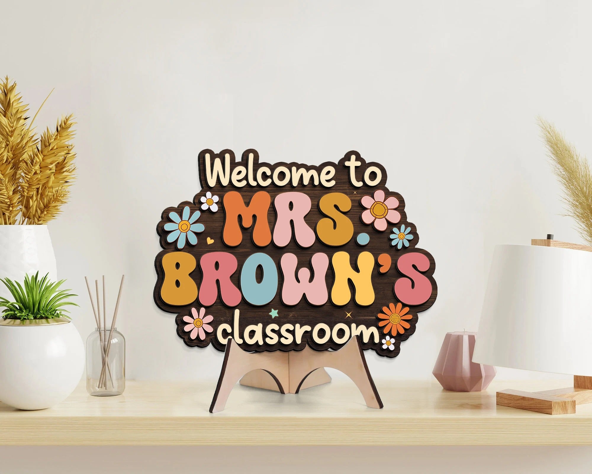 Personalized 3D Teacher Door Hanger, Classroom Welcome Sign, Back To School Gift, Teacher Desk Name Plate, Groovy Teacher Sign