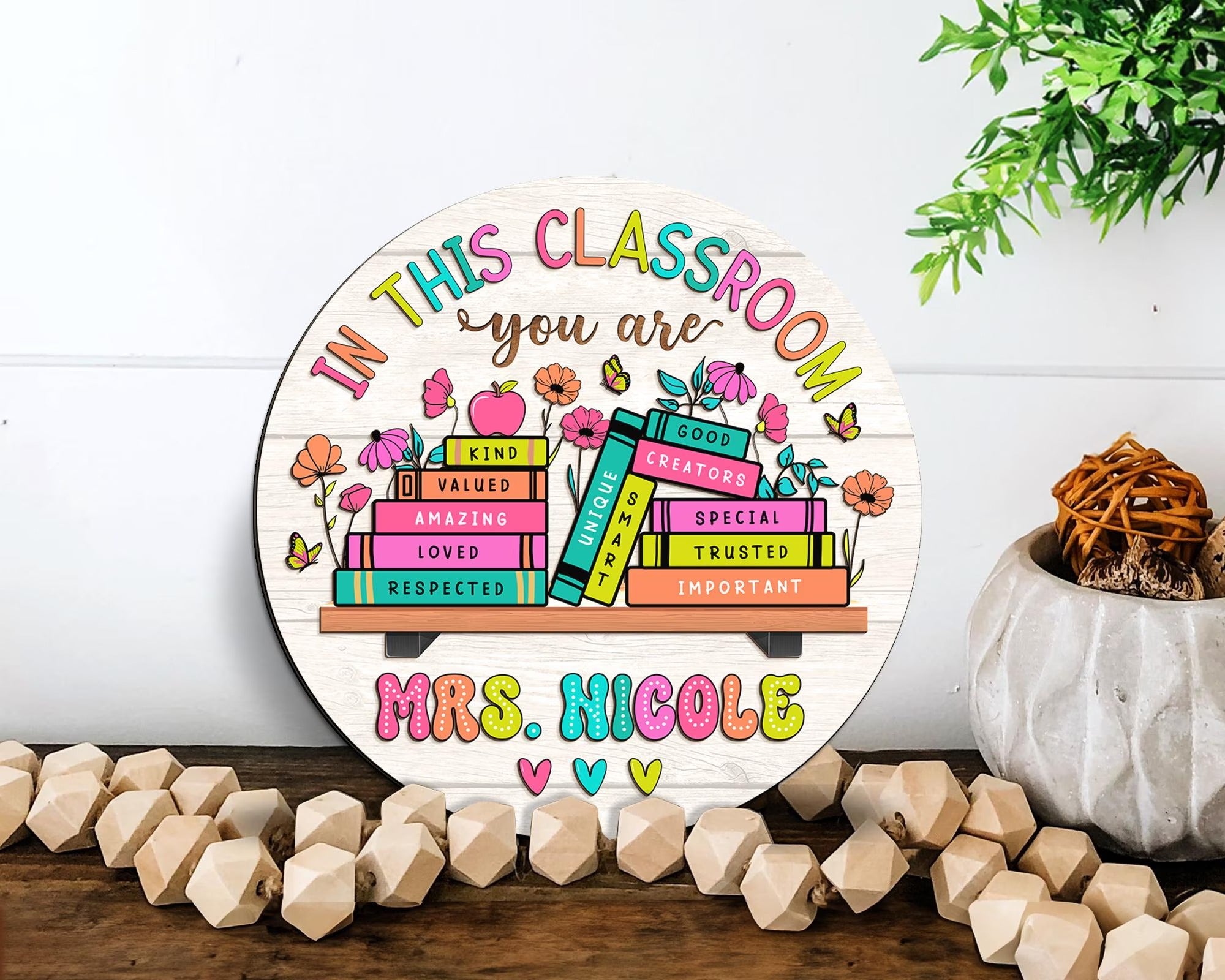 Personalized 3D Teacher Sign, Back to School Gift, Custom Teacher Name Welcome Sign, Inspirational Classroom Decor