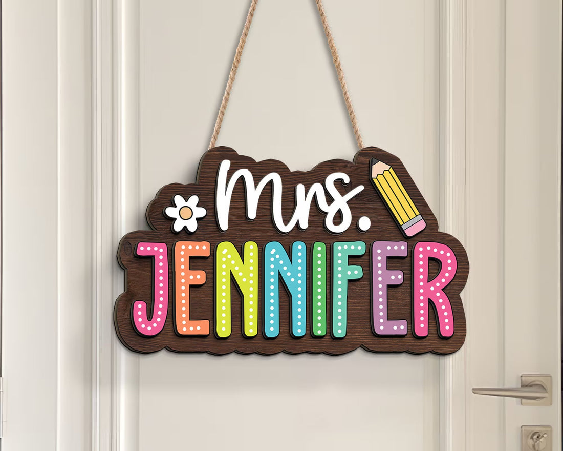 Personalized 3D Teacher Dot Dalmatian Signs, Teacher Door Hanger, Classroom Decor, Back to School Gift