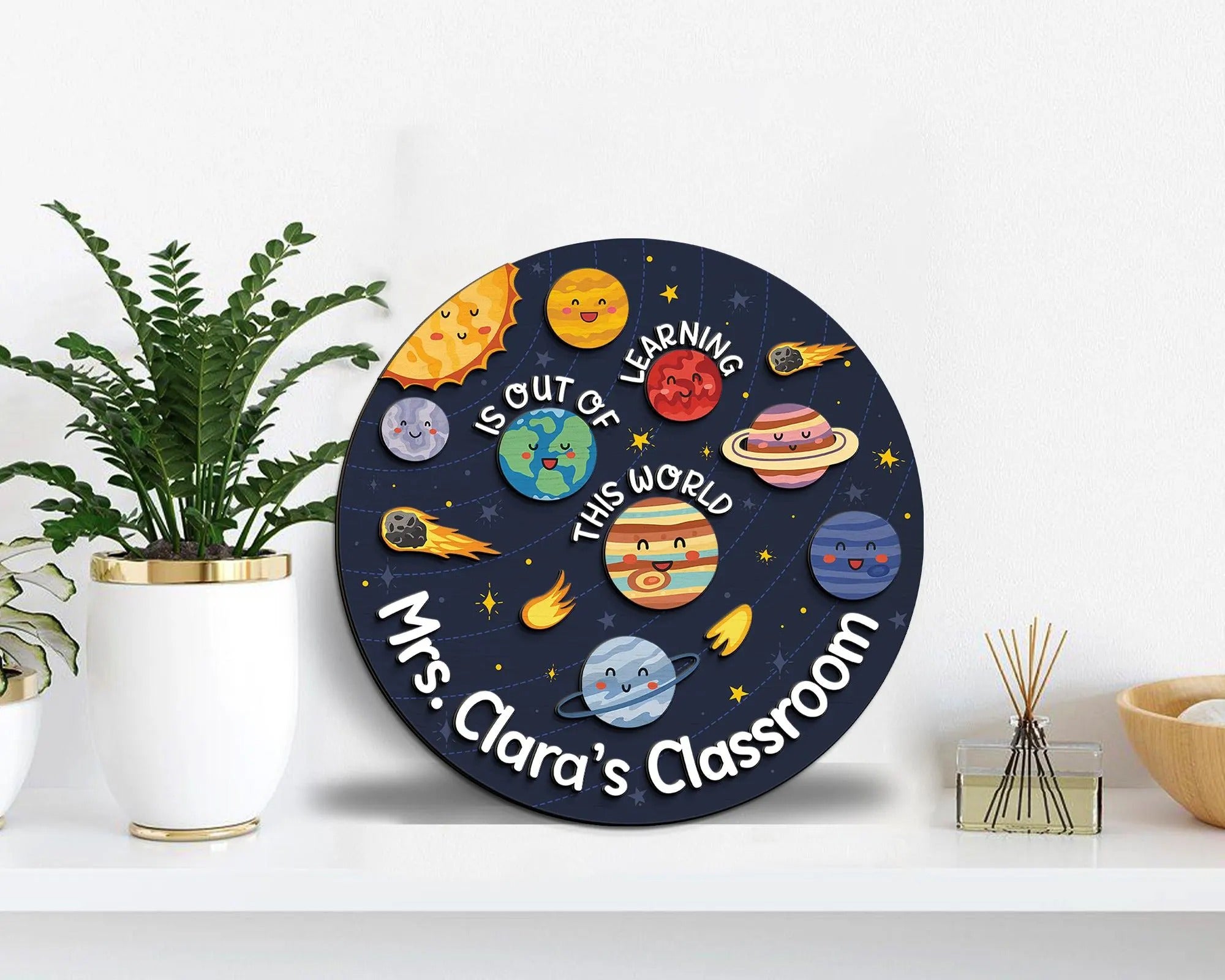 Personalized Teacher 3D Door Hanger, Solar System Teacher Door Sign, Teacher Appreciation Gift, Welcome Classroom Sign